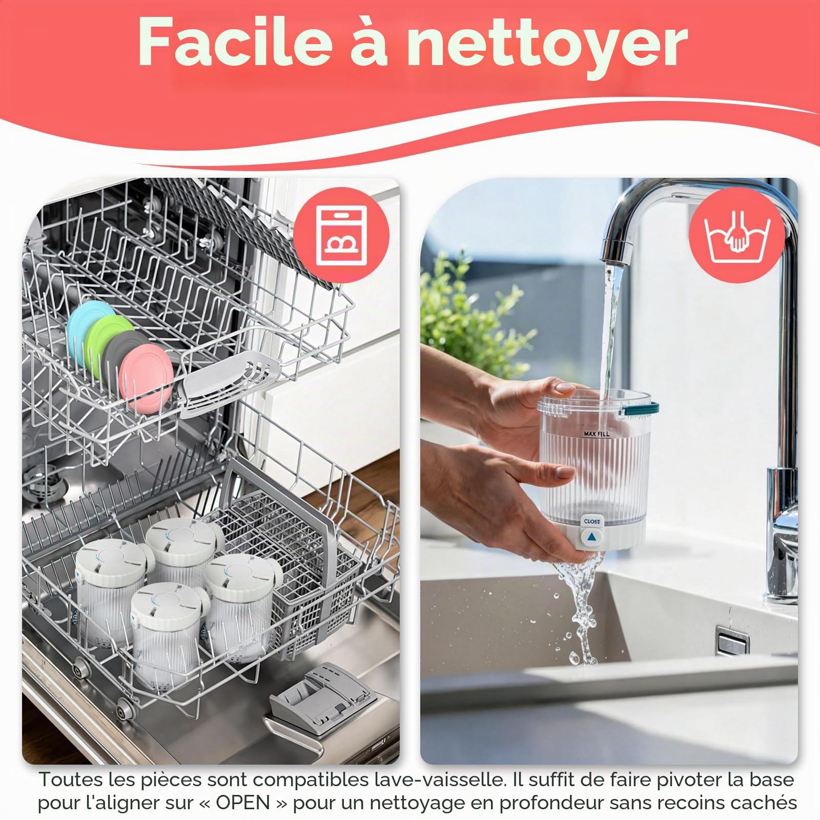 Pour 4 pièces Ninja Swirl Creami 480 ml - pour sorbetières Ninja Creami séries NC701 et NC700 - Sans BPA lavable au lave-vaisselle