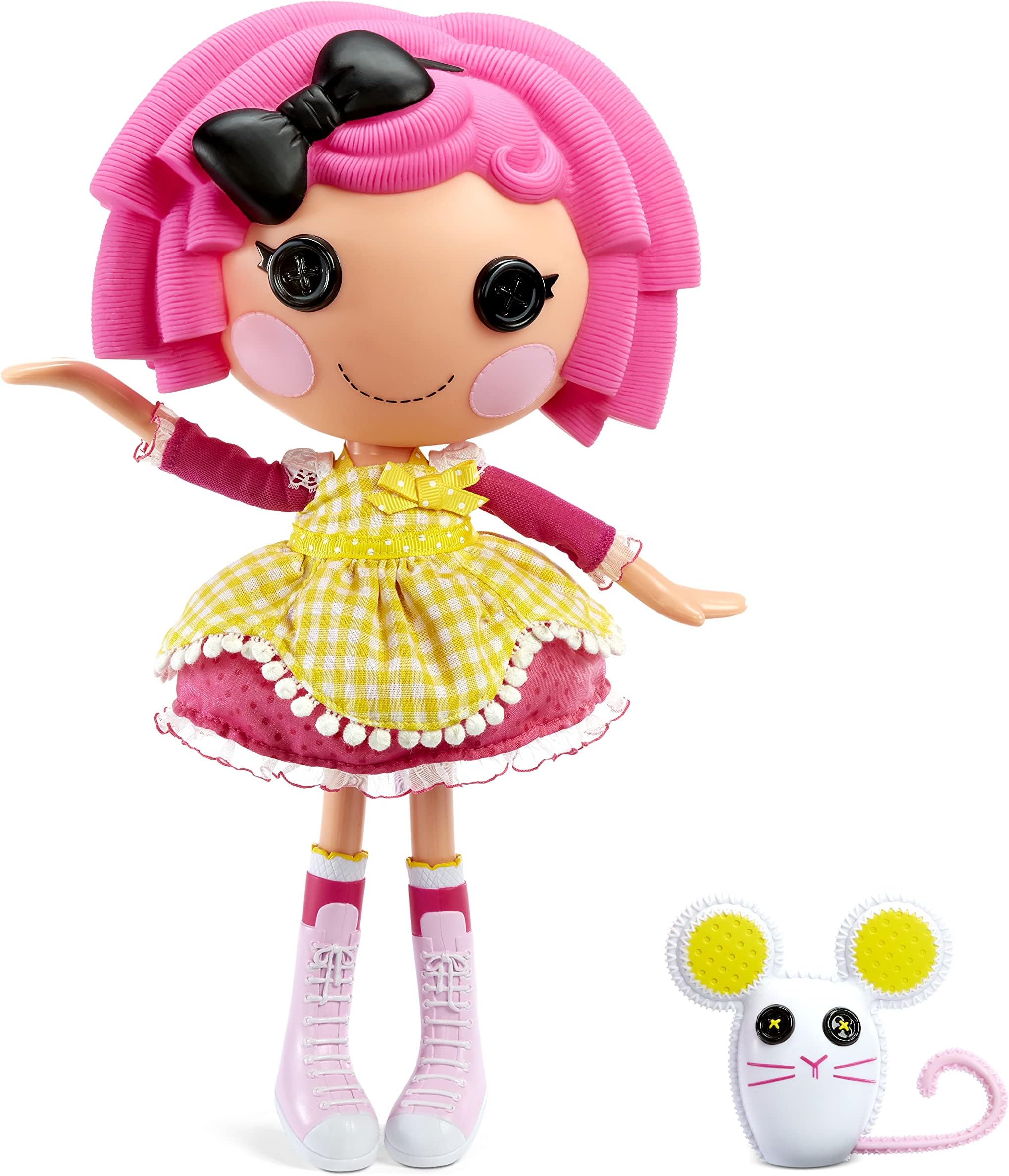 Lalaloopsy Crumbs Sugar Cookie Doll with Pet "Mouse" - 33 cm Bakers Doll with Pink & Yellow Outfit & Shoes, in Reusable House Playset, for Children from 3 Years - Exclusive to Amazon