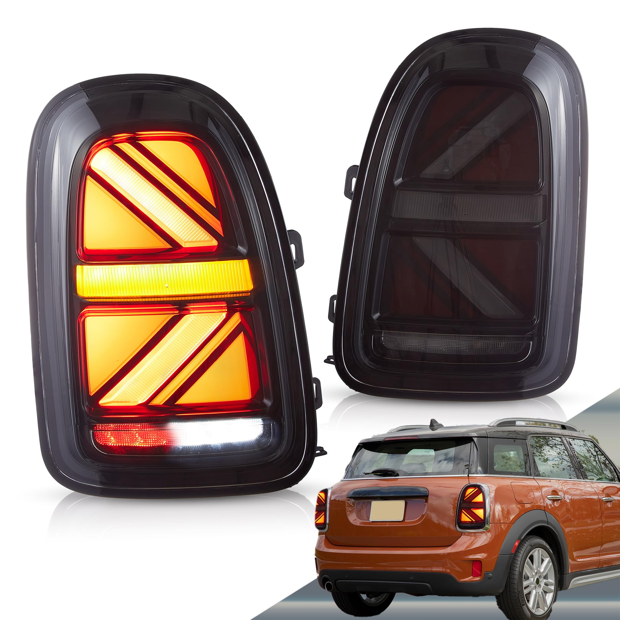 VLAND tylne światła LED do Mini Countryman F60 2017-2023, z dynamiczną animacją i kierunkowskazem, 1 para (czarne)