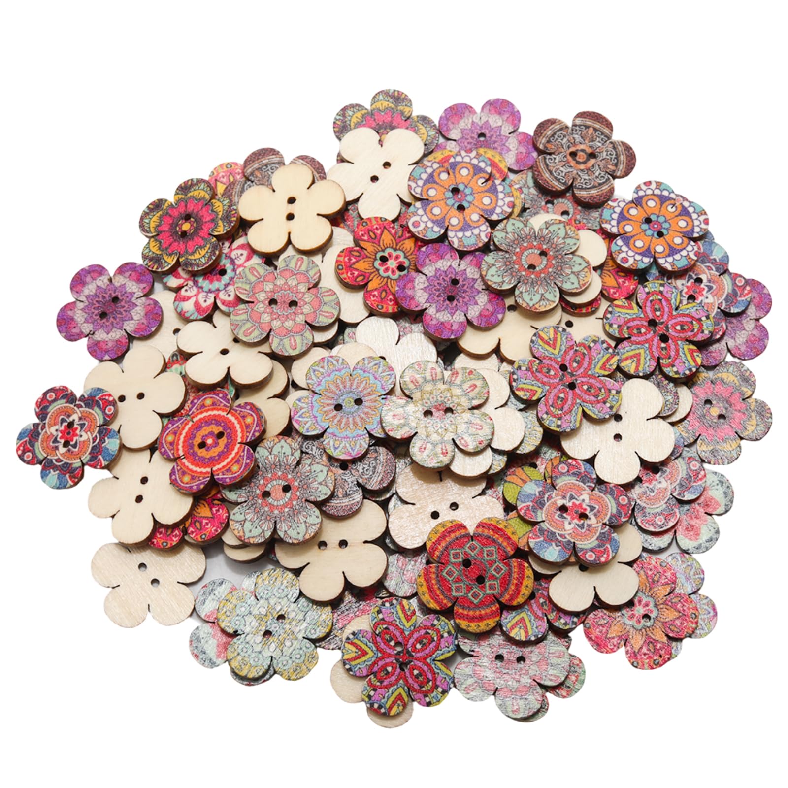 Vintage Wood Buttons - 100pcs Bulk Assorted -26