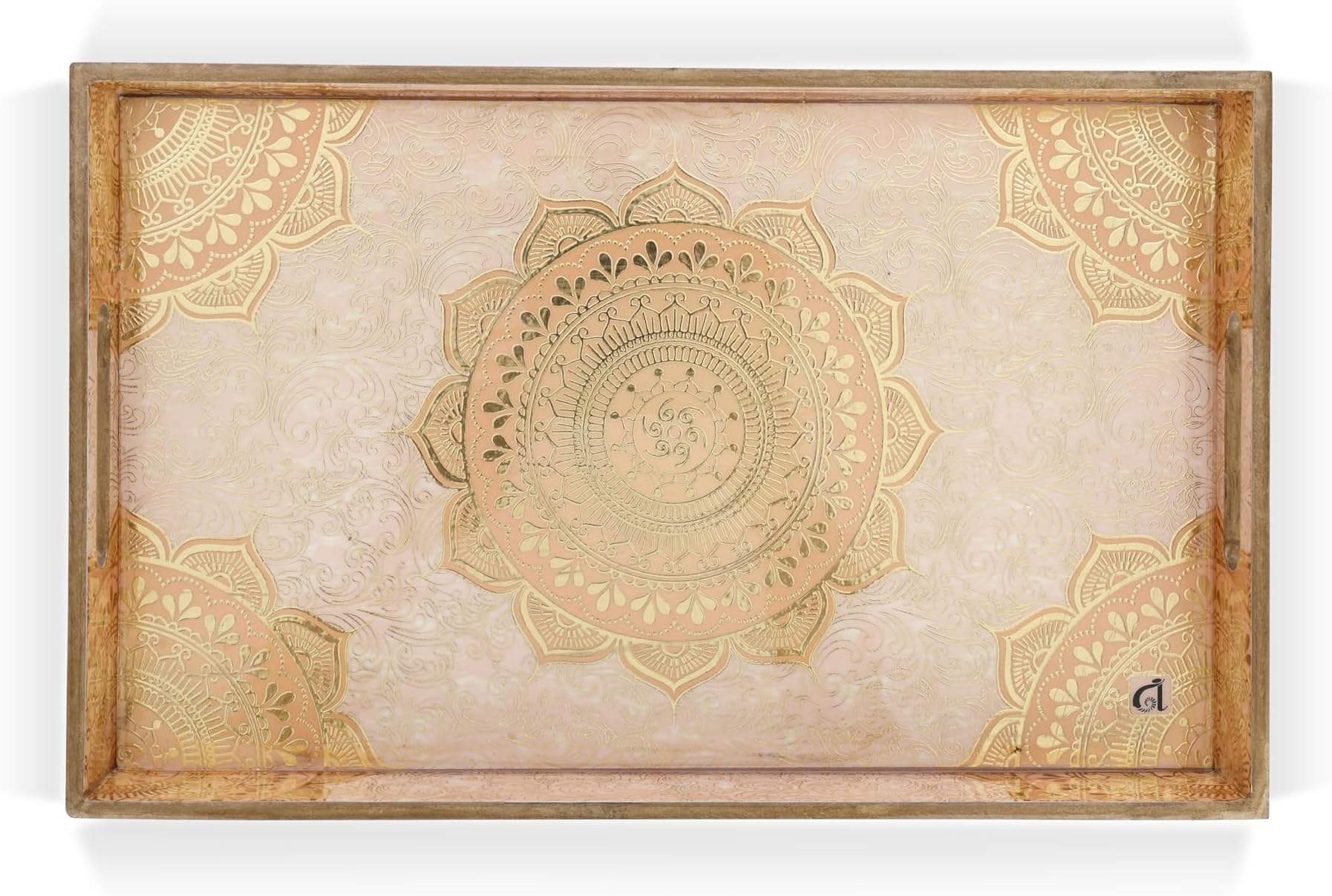 Rectangle Serving Decorative Tray Home Decor with Handles Farmhouse Antique Mordern Serving Tray for Kicthen Ottoman Decoration Coffee Table Wood Tray