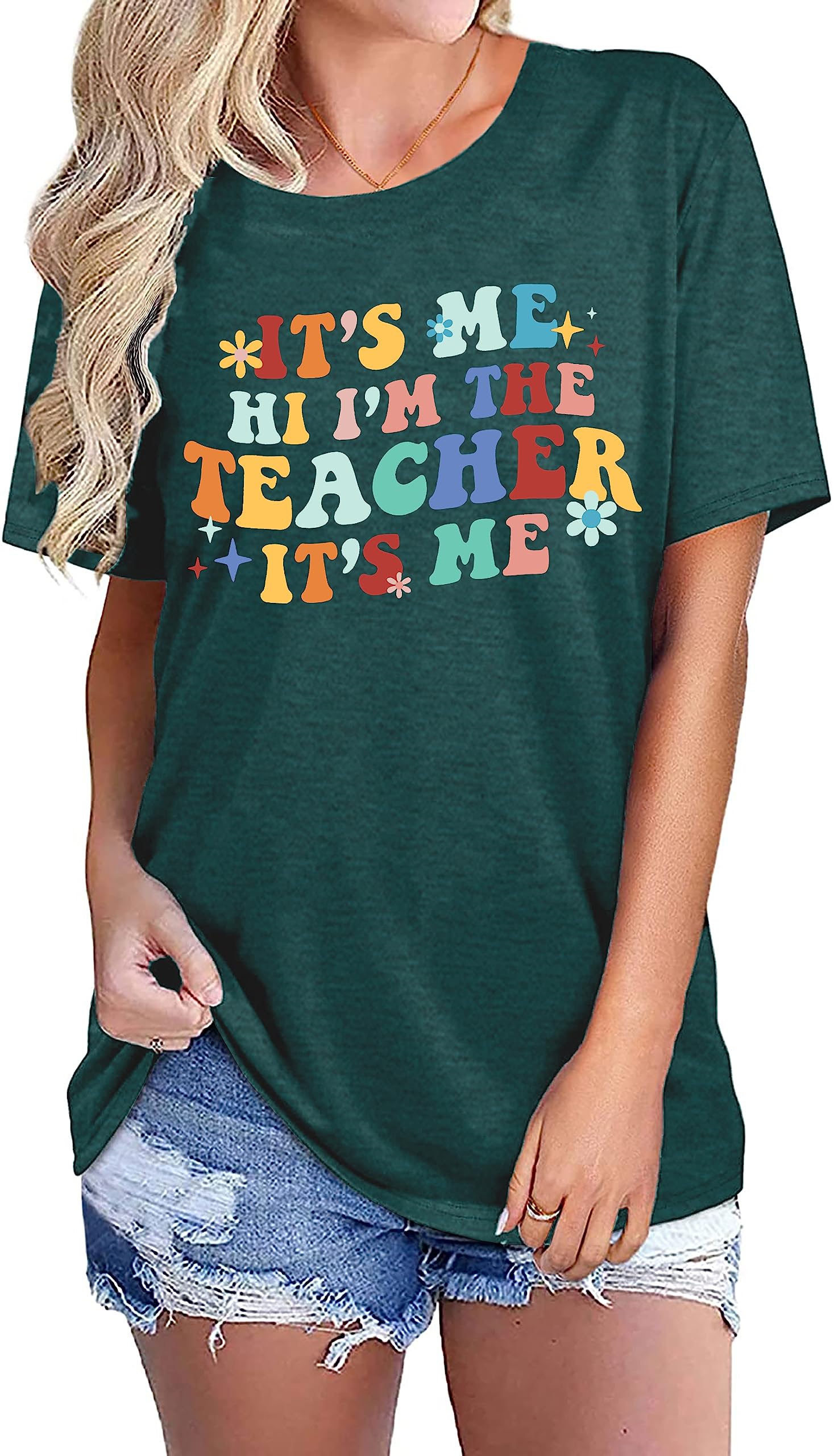 MEESHEEPTeacher T Shirt Women It's Me Hi I'm The Teacher Tee Teacher Life Shirt Teacher's Day Gift Back to School Shirt Tee Top