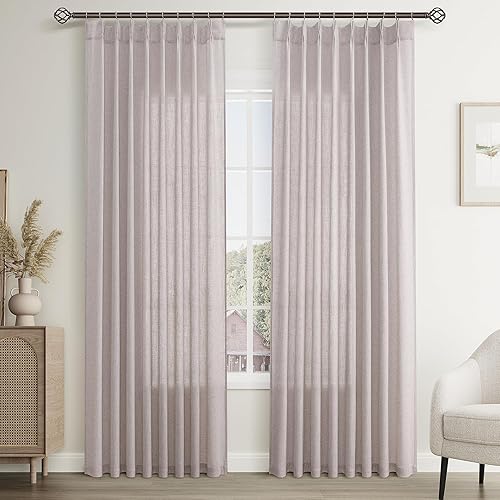 Miniatura 58 de Joywell Cortinas de Ventana de Lino con Pliegues Pinzados de 84 Pulgadas de Largo, Pestañas Traseras con Anillas de Clip, Cortinas Semitransparentes