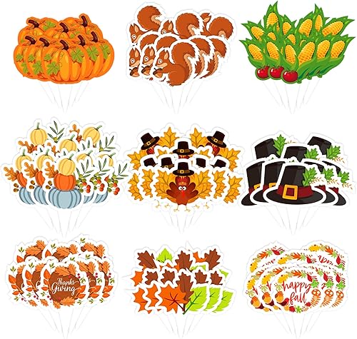 Miniatura 1 de 72 adornos para cupcakes de Acción de Gracias, palillos de comida de pavo, decoración de pastel de calabaza para otoño, fiesta de Acción de Gracias,
