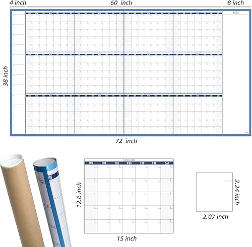 Miniatura 3 de Calendario de pared grande de borrado en seco, 38 x 72 pulgadas, calendario anual reutilizable en blanco sin fecha, póster anual de pizarra blanca