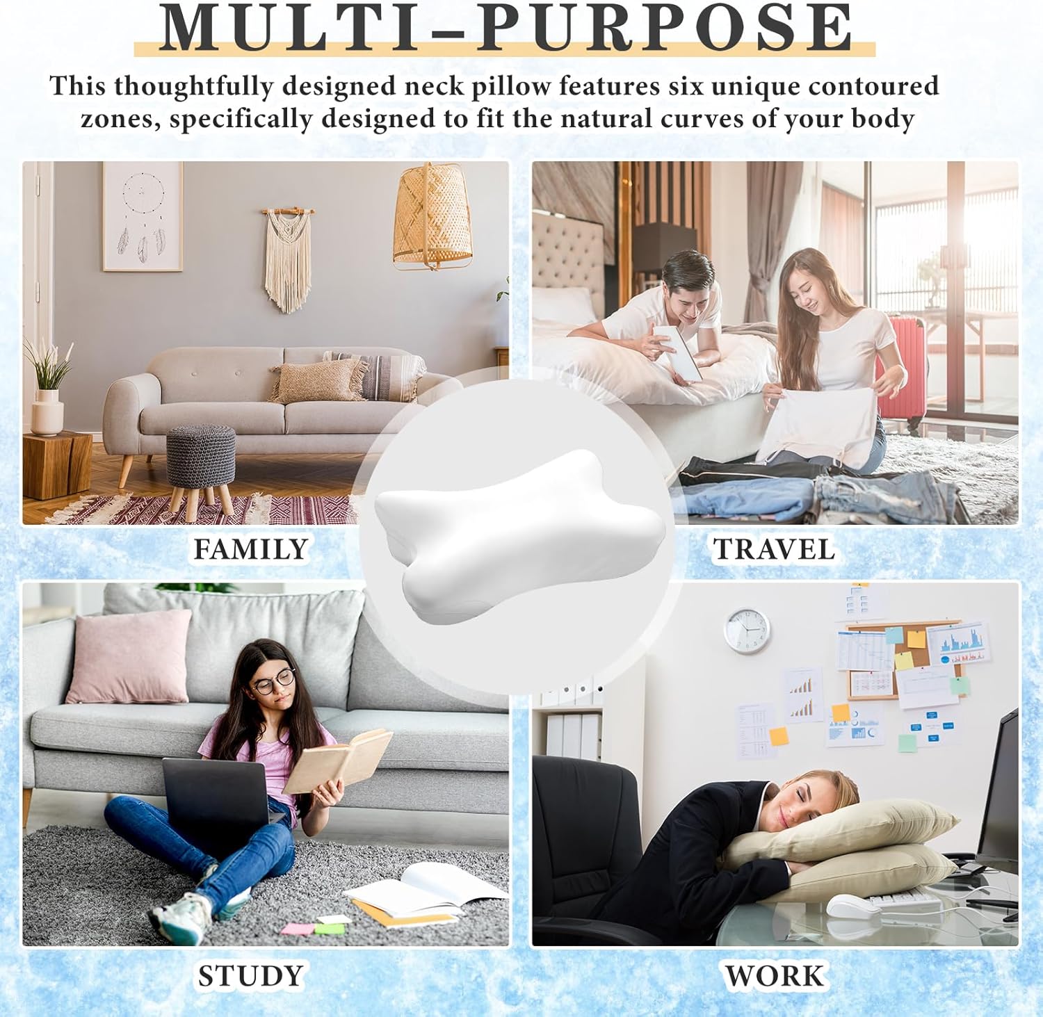 Hahafelt Cooling Cervical Neck Pillowcase for Pain Relief (Only Pillow Case) Ergonomic Pillowcase with Zipper Breathable Contour Cool Memory Foam Pillow Cover for Side Back Stomach Sleepers(White)