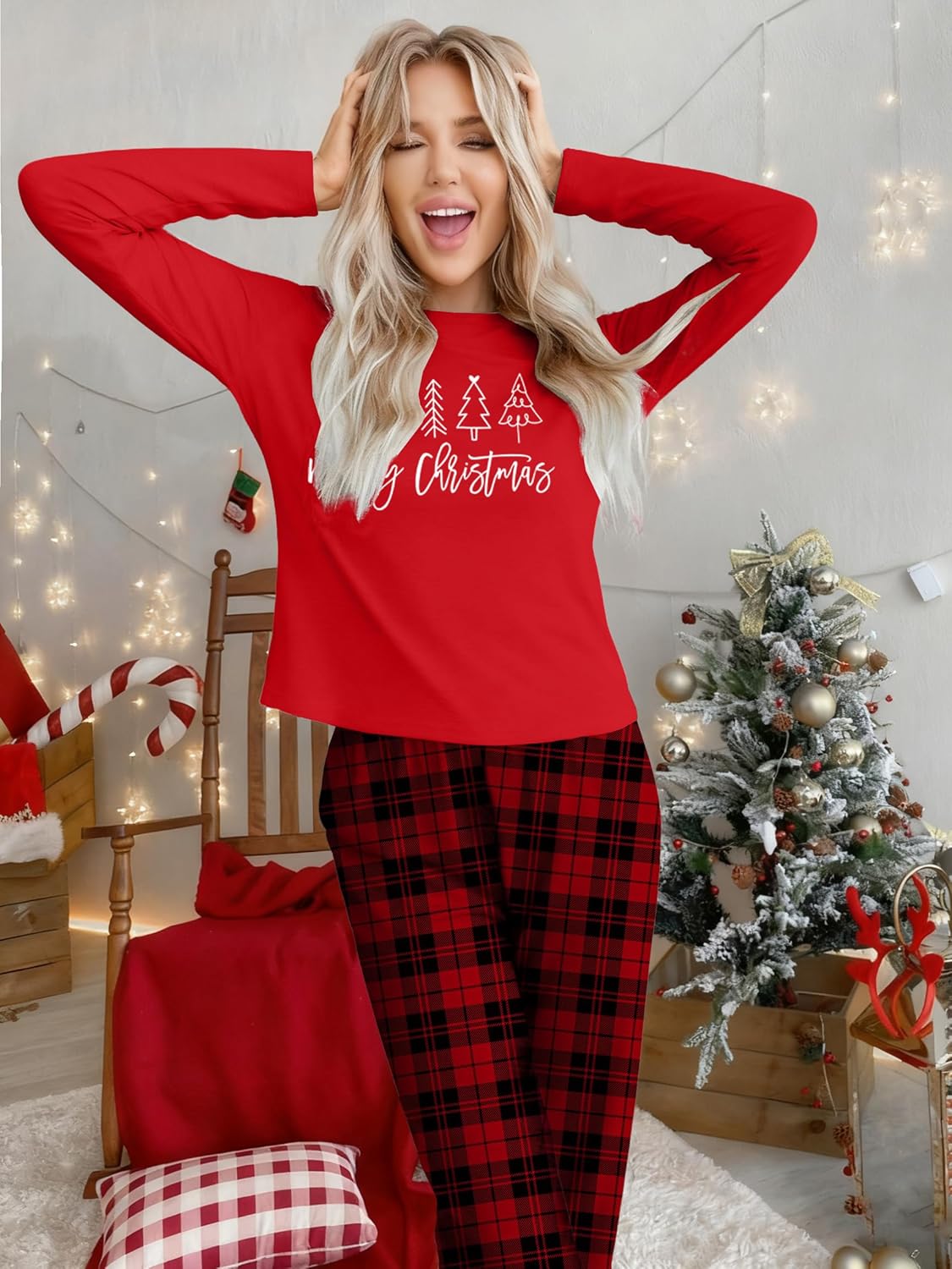MEESHEEP Christmas Pajamas for Women: Xmas Pj Sets With Long Pant Holiday Party Long Sleeve Sleepwear Set - Image 6