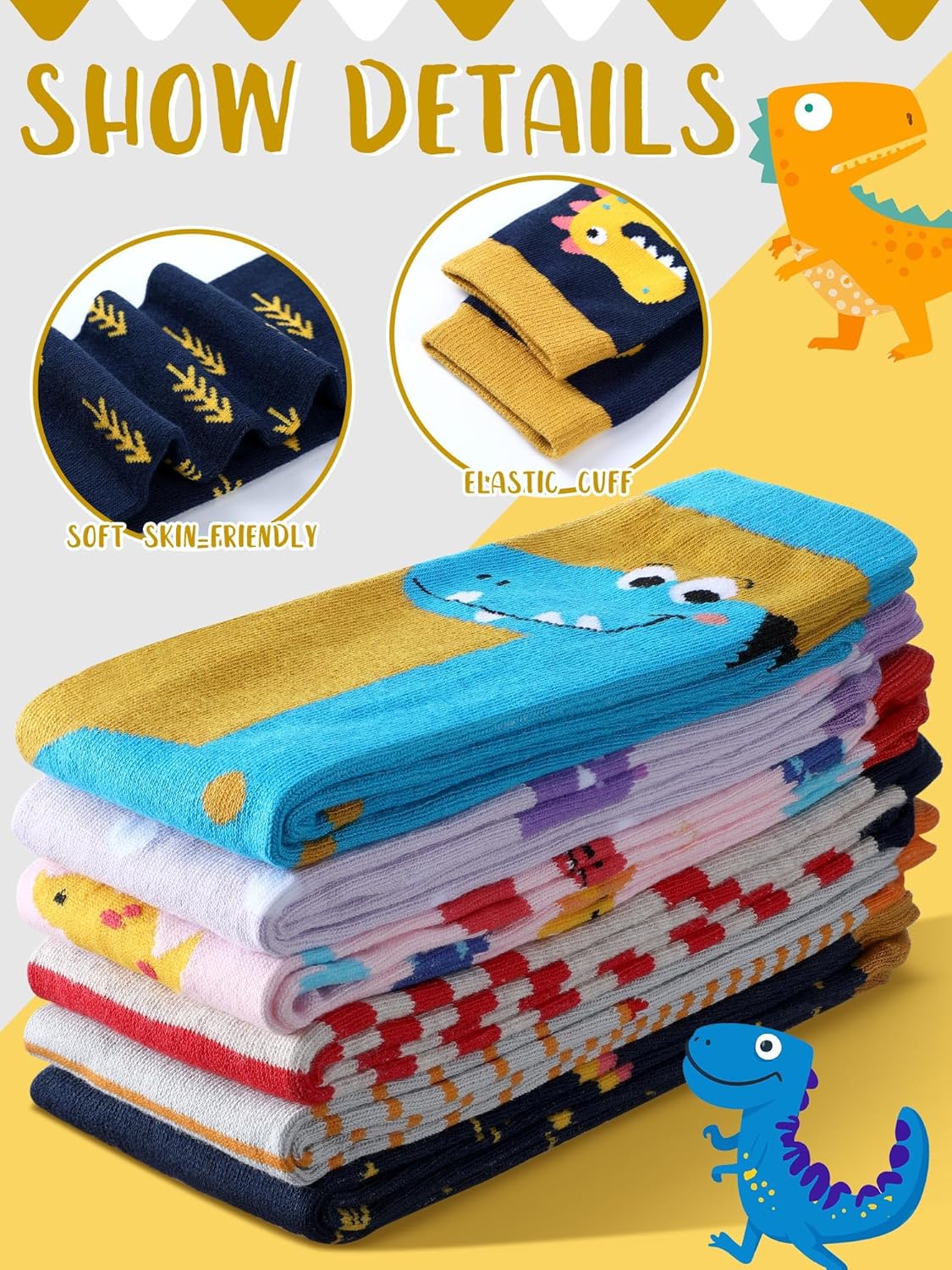 6 Pairs Kids Girls Knee High Socks Cotton Crew Athletic Cute Animal Pattern Crazy Long Tube Socks - Image 6