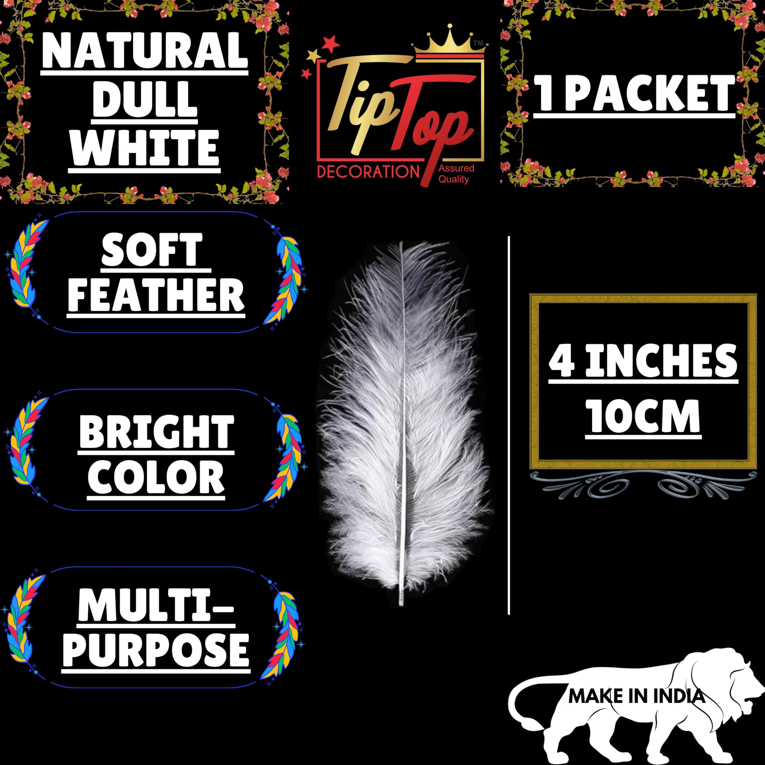 TIPTOP DECORATION Natural Dyed Feathers 10 cm (80 pieces) (Natural Dull White)