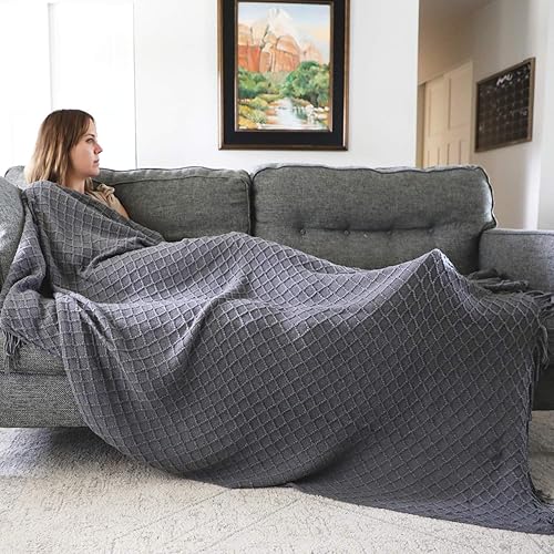 GRACED SOFT LUXURIES - Manta tipo chal suave con textura para sofá con diseño de borlas y flecos decorativa