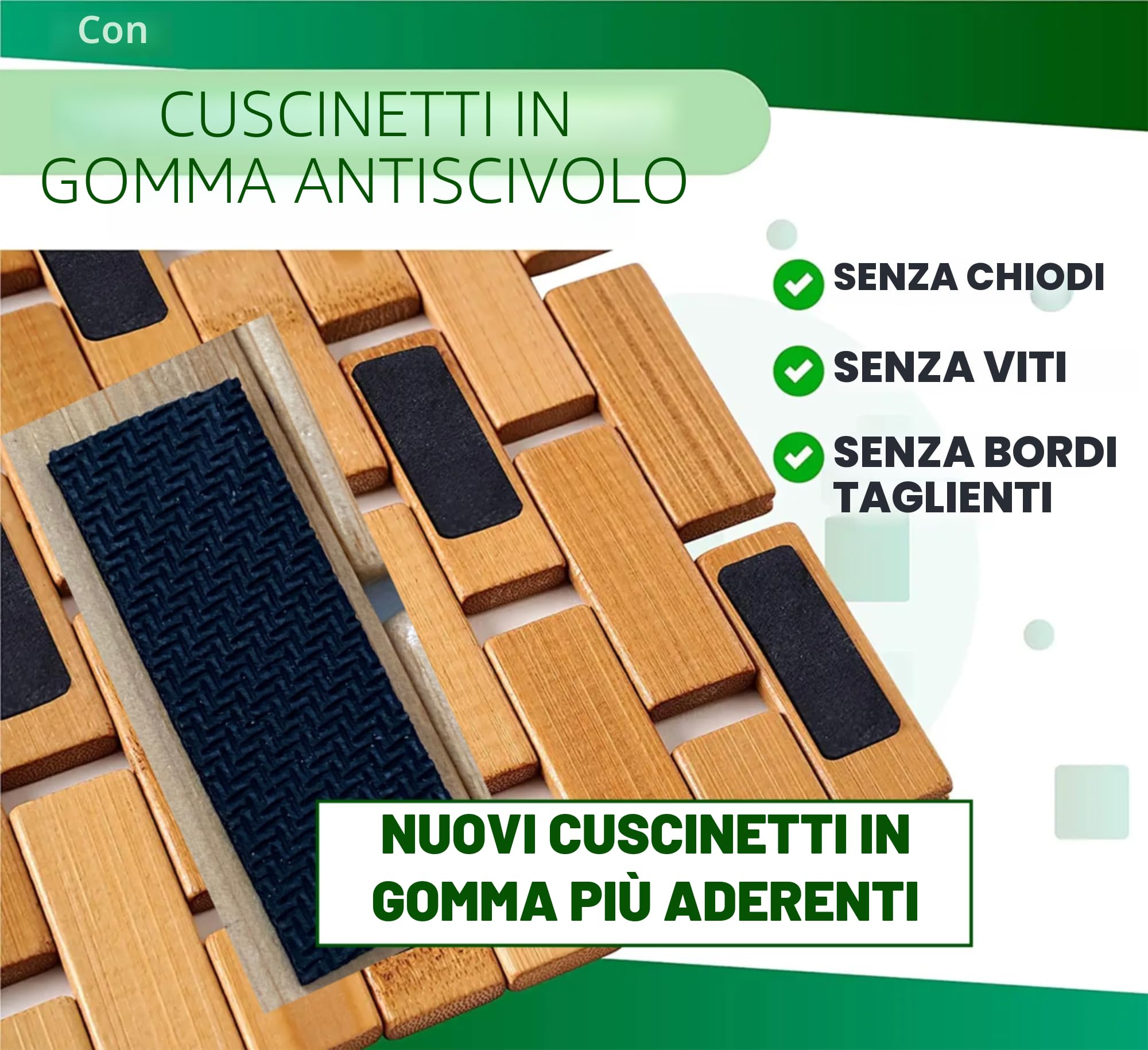 CHILL HOUSE Tappeto Doccia Antiscivolo - Tappeto Bambu - Tappeto Bagno Antiscivolo - Tappeti Bagno - Pavimento in Legno per Doccia - Tappeto Vasca Antiscivolo - Legno Piatto Doccia (Naturale)