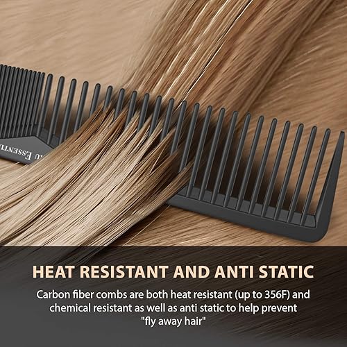 Miniatura 3 de Peine profesional de fibra de carbono negra de 7 pulgadas, antiestática, química y resistente al calor para todo tipo de cabello, peine de dientes