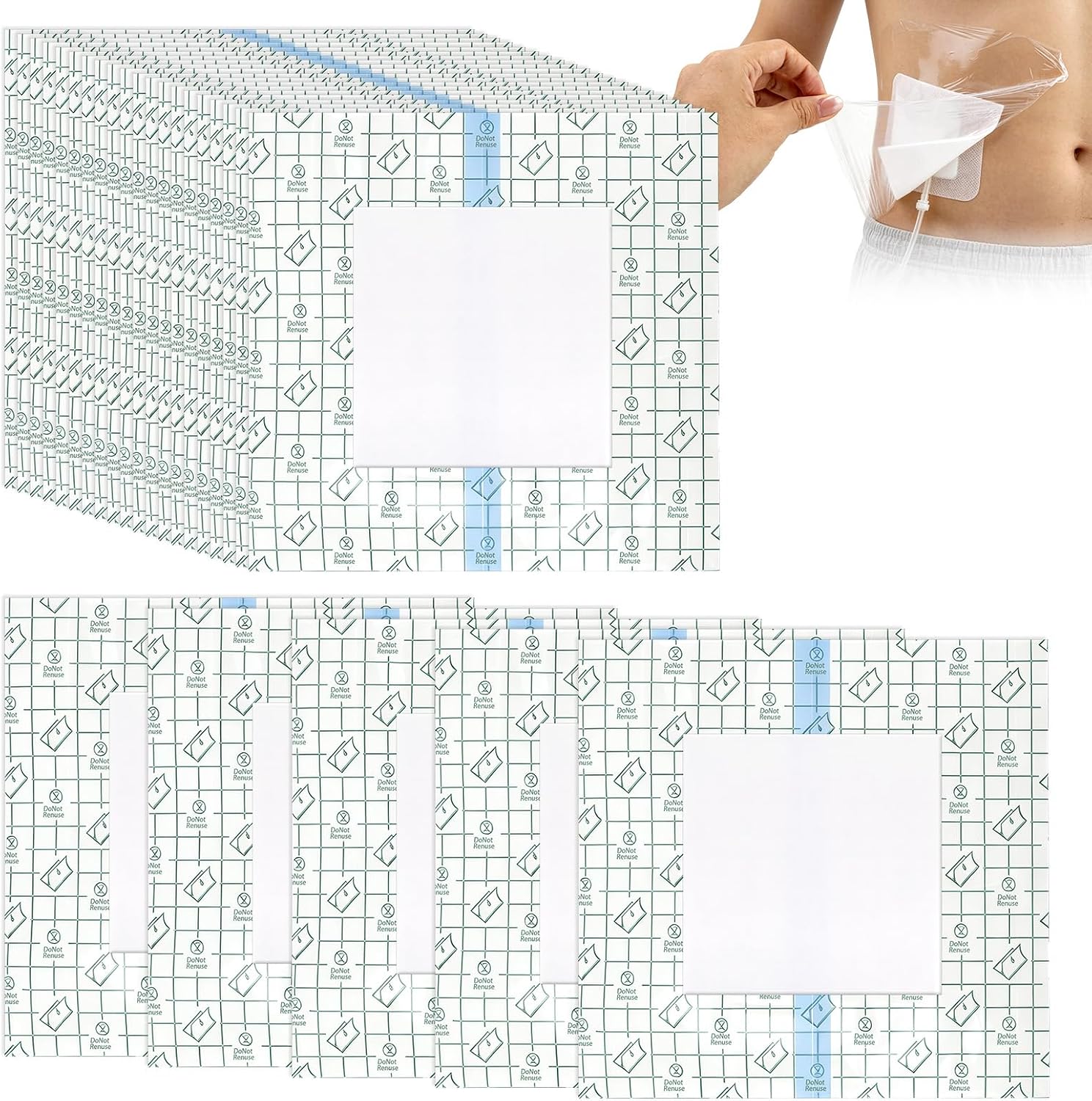 NQEUEPN 25pcs Waterproof Ostomy Shower Cover with Center Non-Stick Pad | 7.8x7.8in/20x20cm Shower Cover Shields for Man & Woman Shower Shield Wound Cover Ostomy Bag Protector for Bathing & Showering