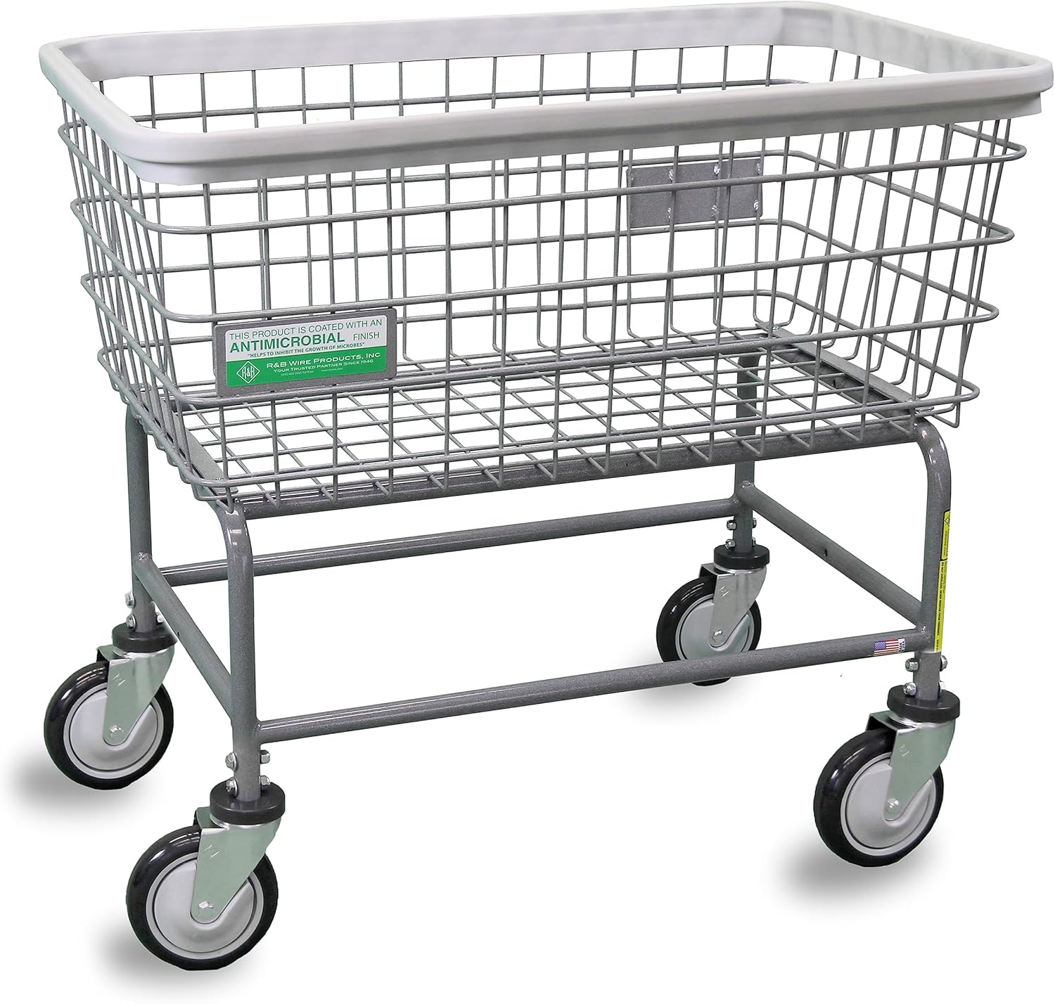 R&B Wire™ 200F/ANTI Antimicrobial Large Capacity Laundry Cart, 4.5 Bushel, Gray, Made in USA