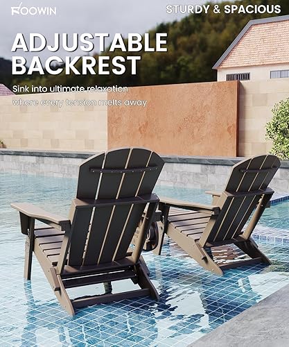 Miniatura 7 de FOOWIN Silla Adirondack plegable ajustable con otomana retráctil, silla Adirondack de polietileno de alta densidad con bandejas 4 en 1, resistente a