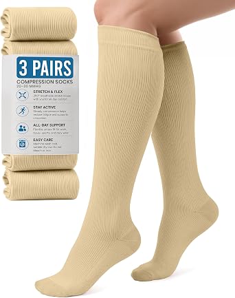 NY Threads 3 Pairs Stretch Compression Socks for Women Men 20-30 mmHg