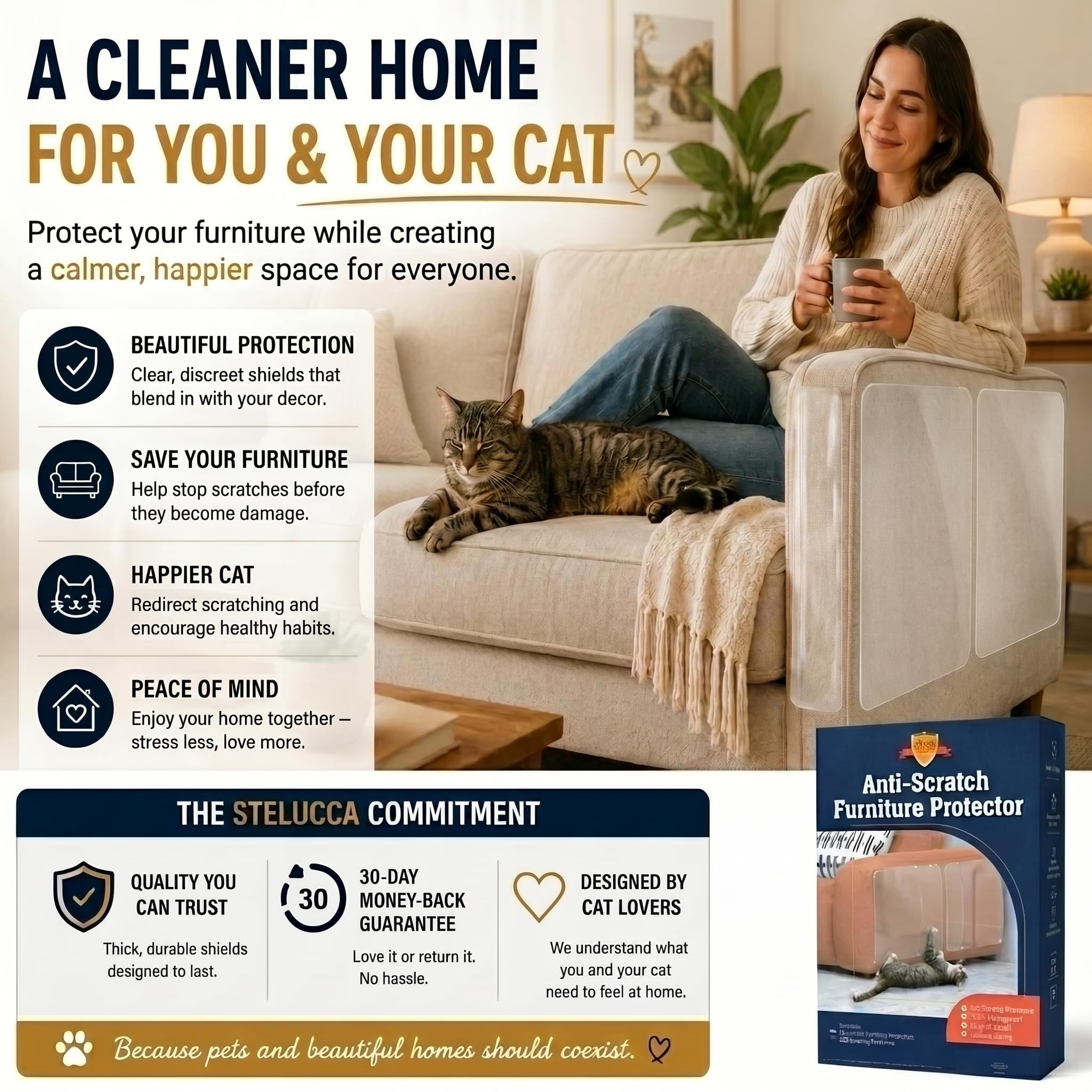 Stelucca Amazing Shields Disuasorio de arañazos para gatos, paquete de 12, protectores de muebles de gatos de 17 x 12 pulgadas para sofá, almohadilla transparente, antiarañazos y protector de sofá