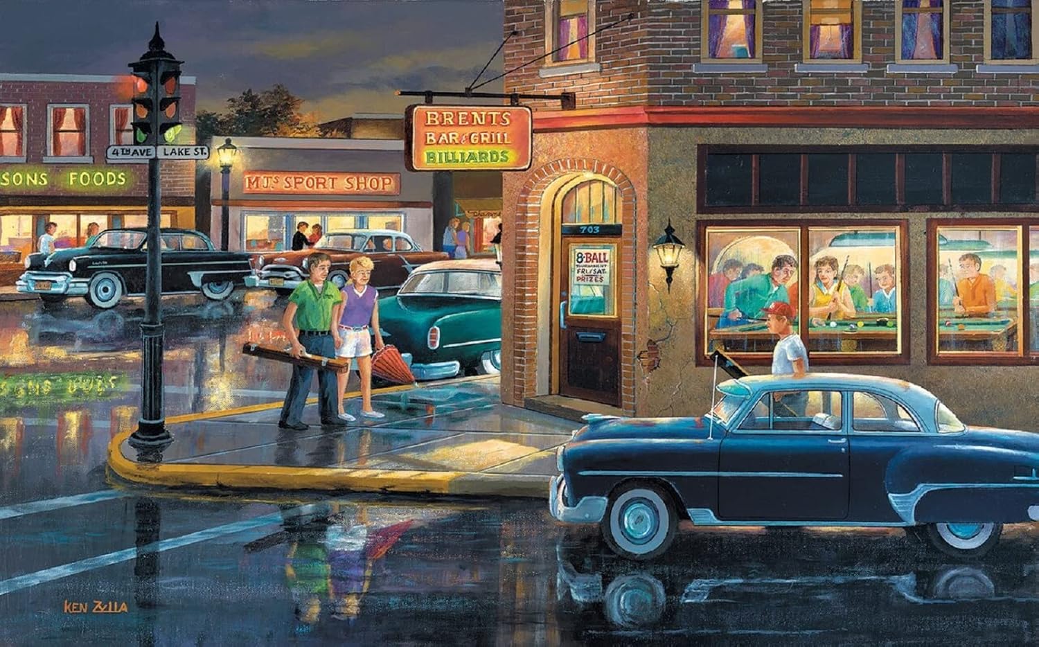 SUNSOUT INC - Small Town Saturday Night - 550 pc Jigsaw Puzzle by Artist: Ken Zylla - Finished Size 15" x 24" - MPN# 37767