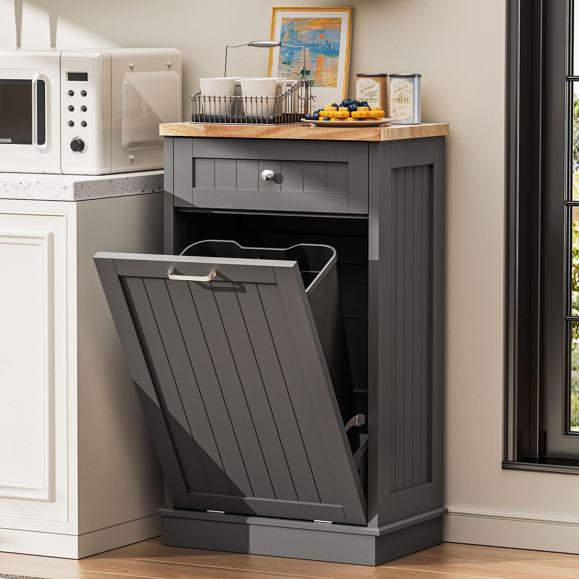 AHB 13 Gallons Tilt Out Trash Cabinet, for Kitchen Living Room, Grey
