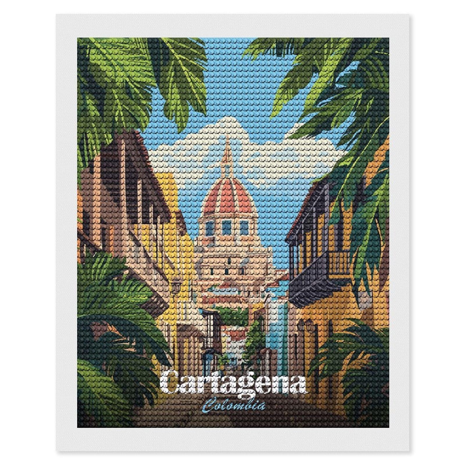 Junmoney Cartagena, Colombia Travel Diamond Painting Set 16"x20", Sparkling Round Gems, Decorate Your Room, Fun Craft Experience, Modern Decor