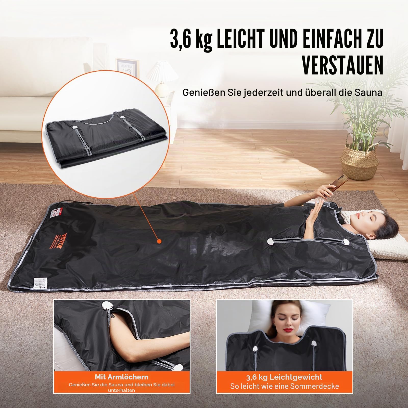 VEVOR 520W Infrarot Saunadecke 1900x900mm Sauna Blanket 1-6 Stufen (35°C-85°C) Infrarotdecke 40-Minuten-Fettverbrennung Heizdecke 5-Schicht-Sicherheitsmaterialien Heizmatte Körper Abnehmen Fitness