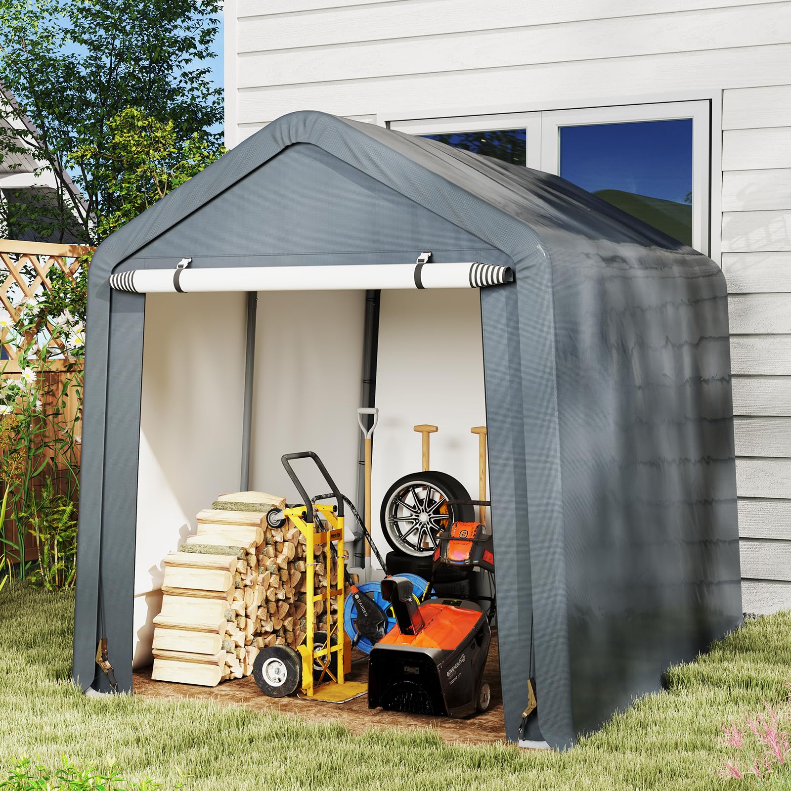 COSTWAY Gerätehaus 195x240x214cm, Fahrradgarage Geräteschuppen Zeltgarage Garagenzelt Gartenschuppen Lagerzelt Fahrradschuppen Gerätezelt Aufbewahrungsgarage Allzwecküberdachung