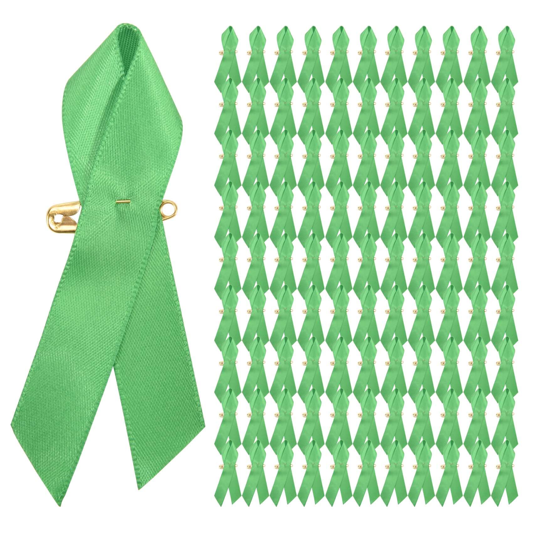 Sitrzuiget Women's Green 100 Pieces Awareness Ribbon Satin Ribbon Lapel Pins Fabric Ribbons With Pins For Men (Green)