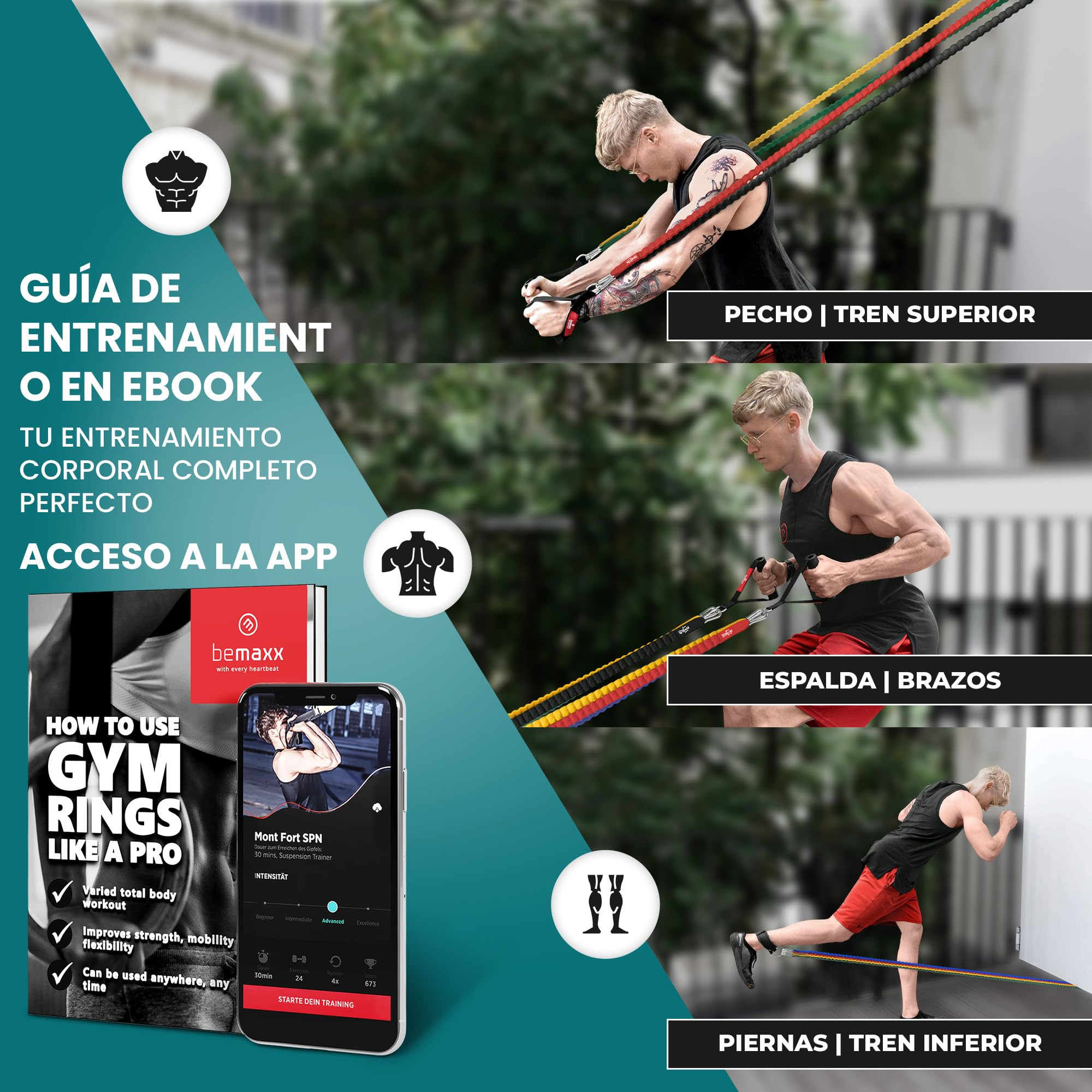 Juego de Bandas de Resistencia elásticas + guía de Ejercicios – Cintas Profesionales: 5 Tubos + Tobillera, Anclaje para Puerta & Asas Acolchadas | Fitness, Gimnasio, Deporte, Culturismo