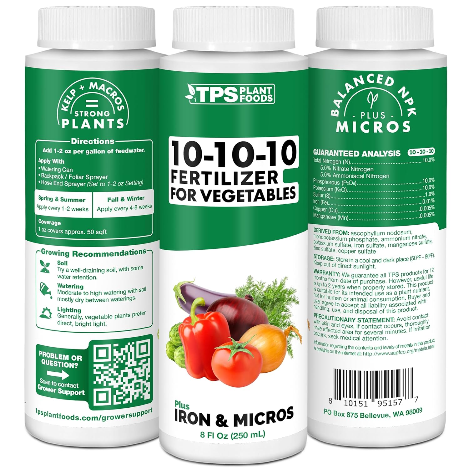 10-10-10 Fertilizer for Vegetables – Liquid Plant Food with Iron & Micronutrients for Balanced Nutrition, Strong Roots & Healthy Harvests, 1 Gallon