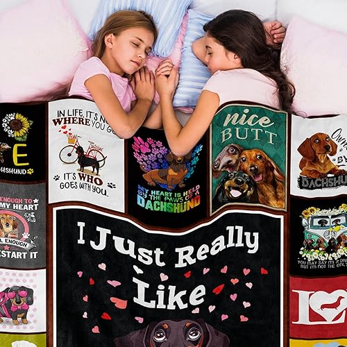 Miniatura 7 de Manta de perro salchicha para los amantes de los perros, manta con texto en inglés "I Just Really Like Dachshund" para adolescentes, súper suave,