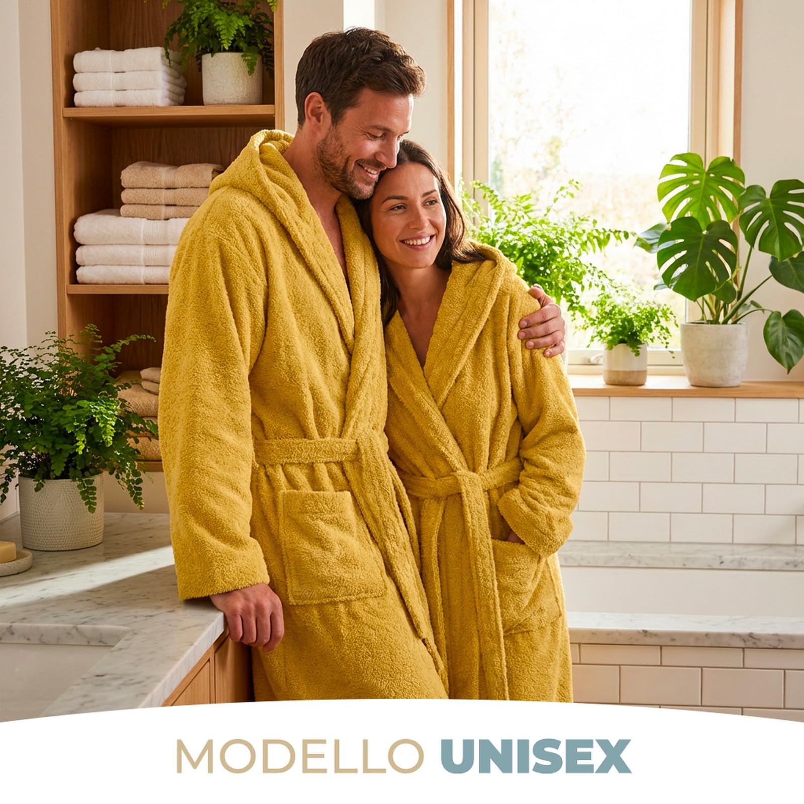 PARAMAISON Marte Accappatoio in Cotone Spugna 420 g/m² con Cappuccio – Unisex Uomo Donna, Morbido e Super Assorbente, con Tasche e Cintura, Ideale per Palestra, Piscina e Casa | Salvia XL (52-54) EU