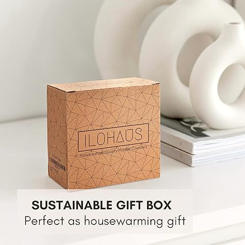 Miniatura 7 de Juego de 6 posavasos absorbentes de cerámica con soporte, posavasos de mármol para mesa de café, posavasos absorbentes de agua (blanco)