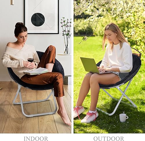 Miniatura 5 de SUPER DEAL Silla platillo plegable, silla portátil de piel sintética para adultos y niños, para sala de estar, dormitorio, apartamento, color negro