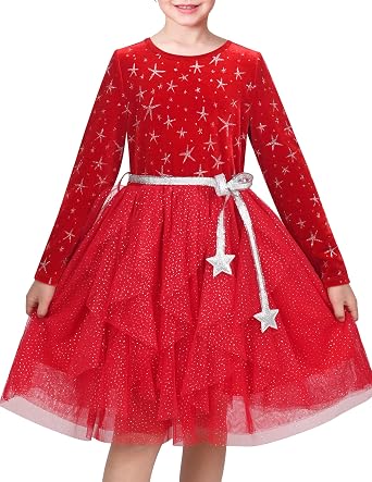 Sunny Fashion Girls Dress Blue Heart Tulle Party Velvet Winter Warm Party