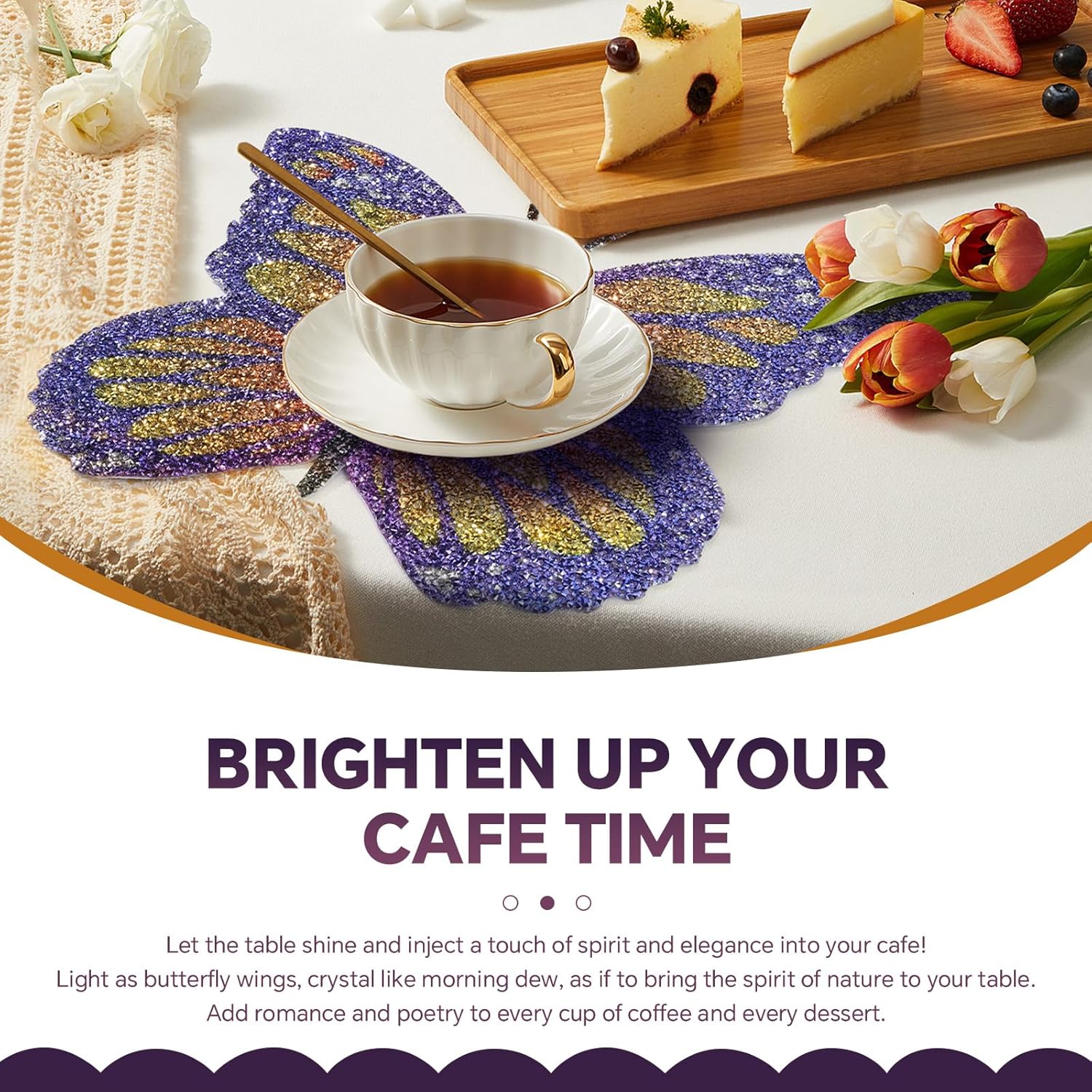 Purple Butterfly Placemat, Colorful Rhinestones Bling Glitter Place Mat for Home Kitchen Table Decoration, Butterfly Gifts for Women Mom (Purple,1 PCS)