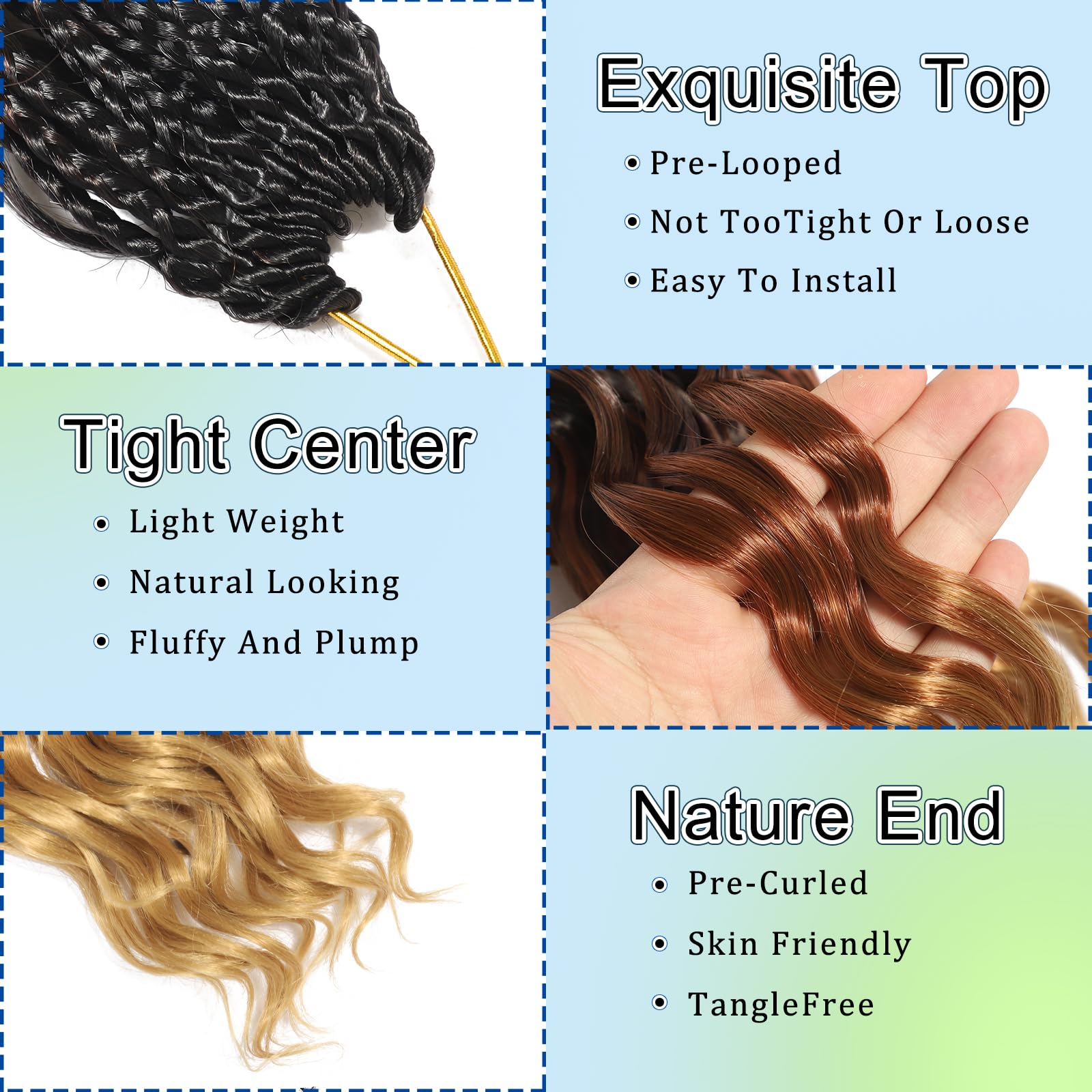 FLWAI Pre Looped Ocean Wave Crochet Hair 14 Inch 8 Packs Boho Style Hair Extensions Short Curly Crochet Hair Pre Twisted Synthetic Deep Wavy Curly Braiding Hair for Women (1B/30/27) - Image 3