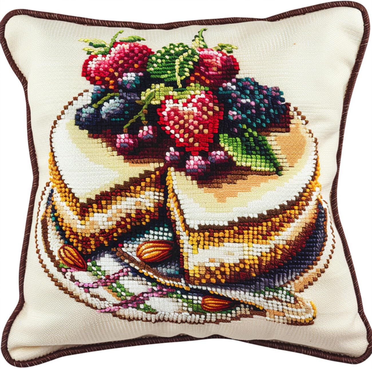 Henypt 9CT Cross Stitch Cushion Kit Cartoon Cake DIY Cushion Embroidery Kit Needlepoint Handmade Needlework Cushions Kits Stitched Pillow Cover Set for Adults Beginners 50x50cm