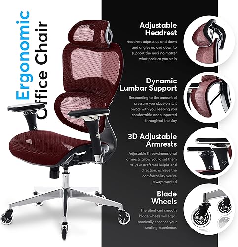 Miniatura 4 de Oline ErgoPro - Silla de oficina ergonómica con reposabrazos ajustable 4D, soporte lumbar 3D y ruedas de cuchilla, escritorio giratorio ejecutivo