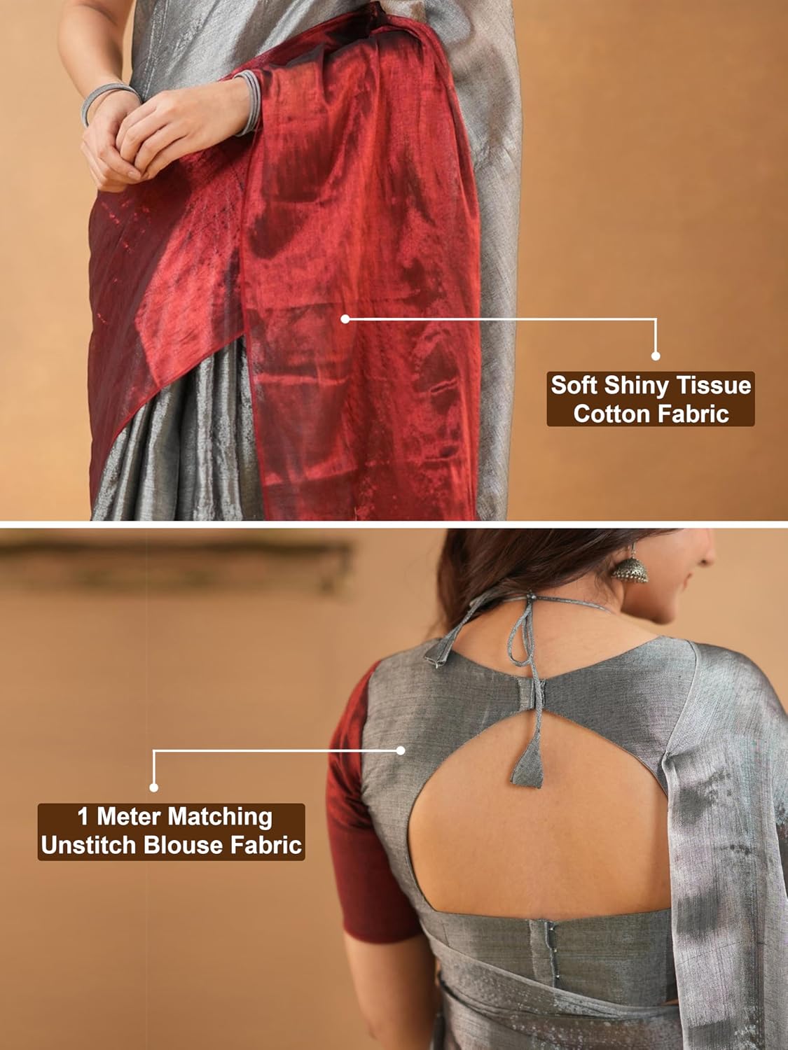 TRENDMALLS Women's Pure Tissue Cotton Handloom South Indian Style Saree with Unstitched Blouse Piece