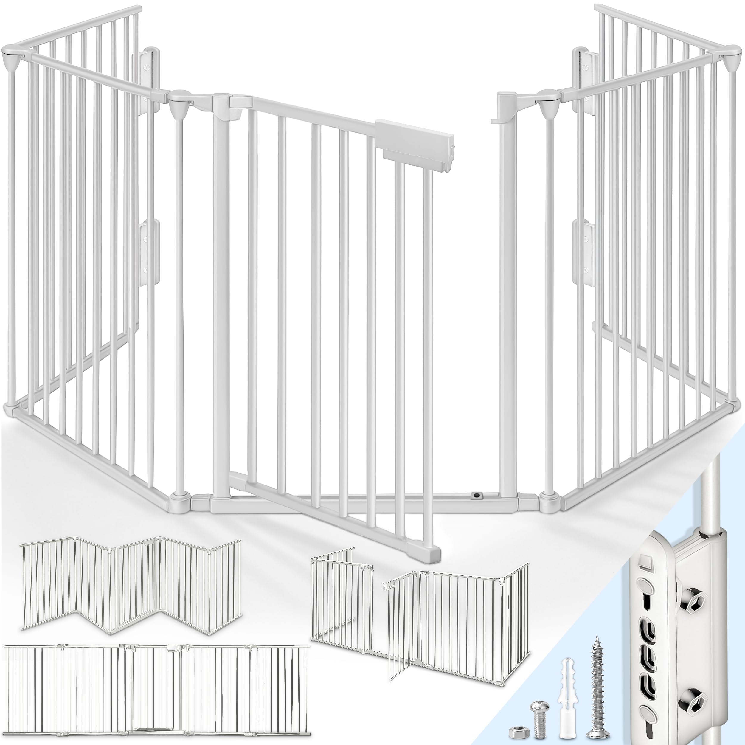 KIDUKU® Barriera di sicurezza 300 cm per Bambini e Animali | Cancelletto Griglia di Sicurezza per Camino - Preassemblato | Barriera Protettiva Pieghevole per Porte o Scale - 5 Pannelli