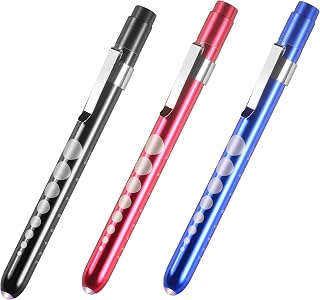 Primacare DL-9326 LED Medical Pen Lights for Nurses, Pupil Gauge, 3 Pack | Multicolor reusable aluminum diagnostic penlights with batteries; black, blue and red for doctors, EMTs and nursing students