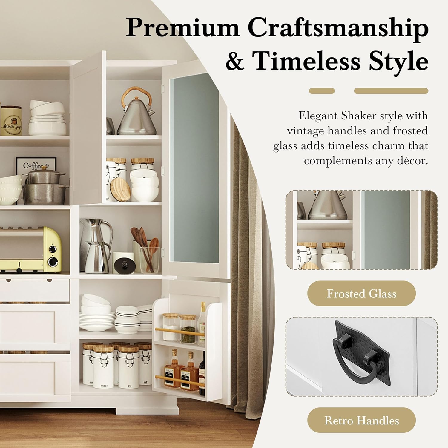 Ball & Cast 78″Tall Kitchen Pantry Cabinet with 3 Drawers,66''w Kitchen Hutch Cabinet, Large Freestanding Storage Cabinet w/4 Doors,Door Shelf and Adjustable Shelves,for Kitchen and Dining Room,White