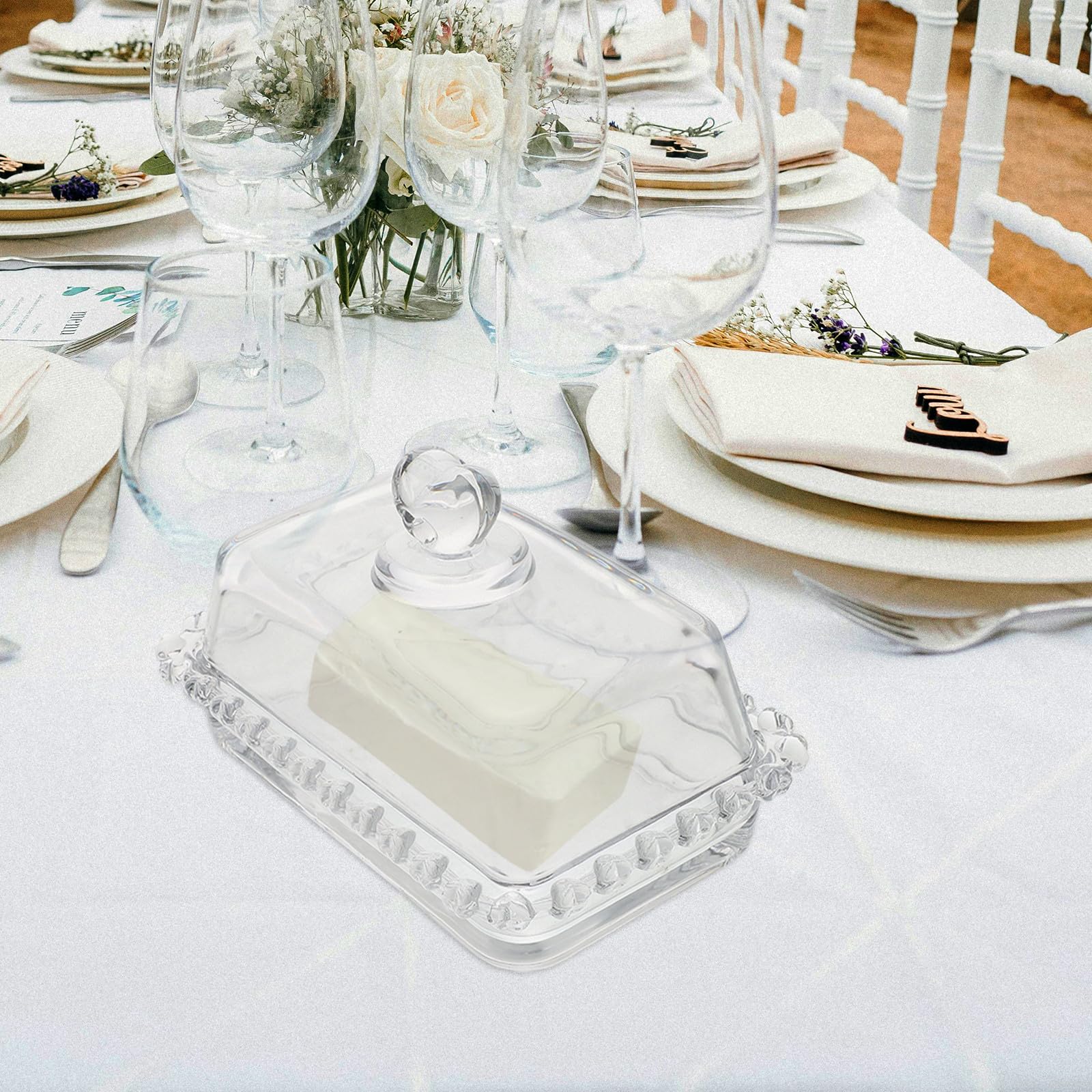 Mantequillera de Vidrio con Tapa y Cúpula para Mantequilla y Snacks, Capacidad Moderada, Reutilizable, Adecuado para Cocina Recibir Invitados