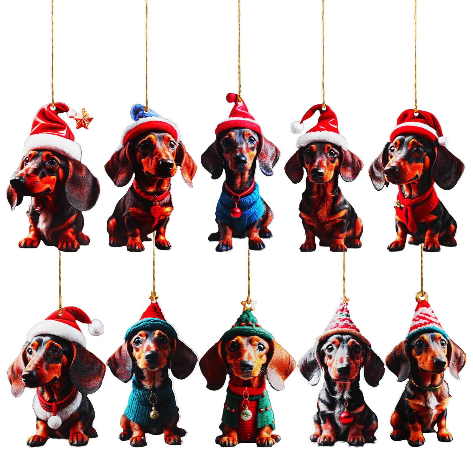 HOLIDYOYO 10pcs Dachshund Christmas Tree Ornaments Unique Hanging Pendants Festive Home Decorations for Dog Christmas Tree Decor