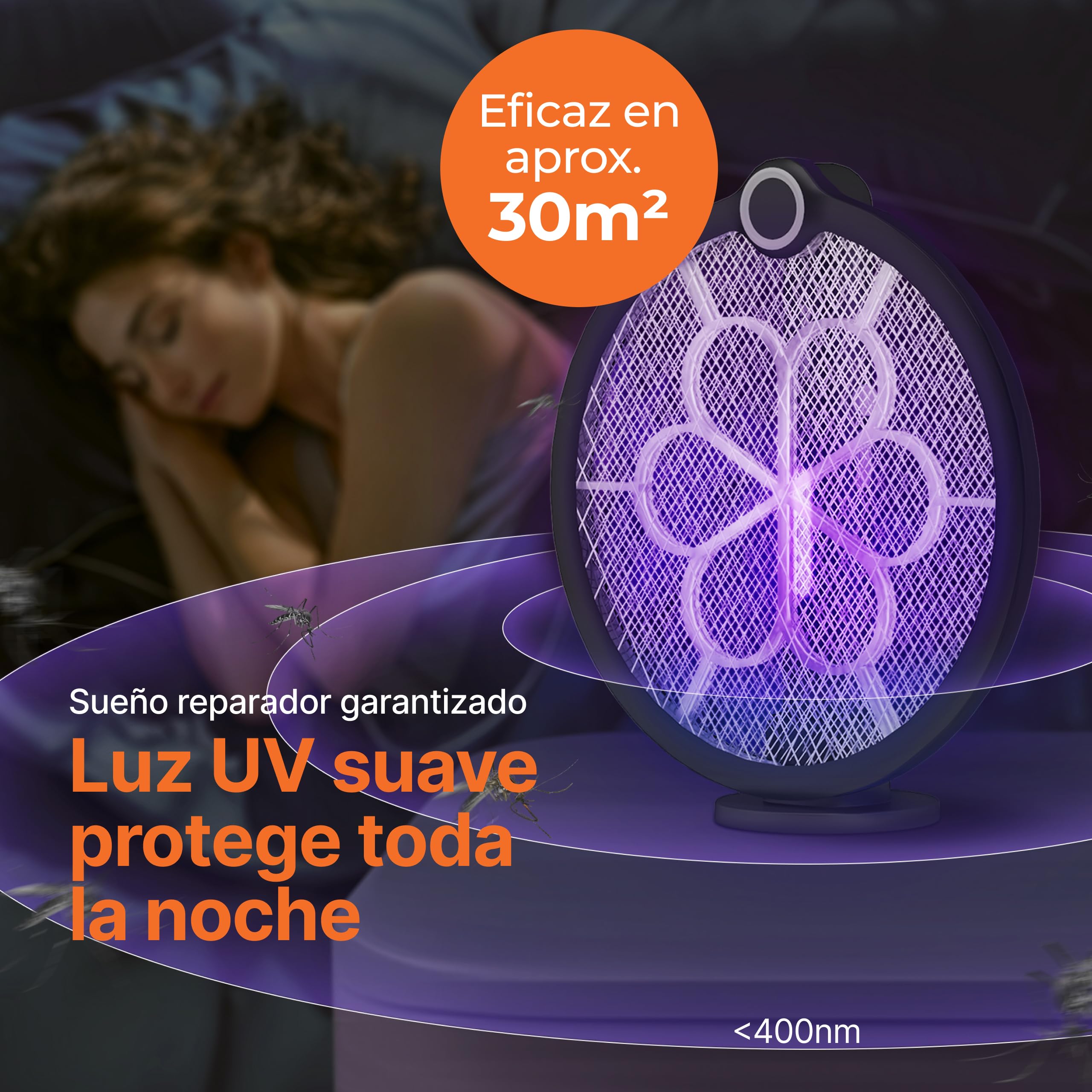 RAPIZZ Raqueta Matamoscas Electrica Recargable - Función 3 en 1 & Incl. Matamoscas I Electric Mosquito Killer Mata Moscas Electrico para Mosquitos Raqueta Antimosquitos Fly Killer Eléctrica
