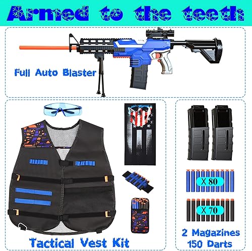 Miniatura 6 de Vioofun Pistola de juguete para pistolas Nerf, balas, rifle de francotirador automático, 3 modos de pistola de espuma de juguete con chaleco