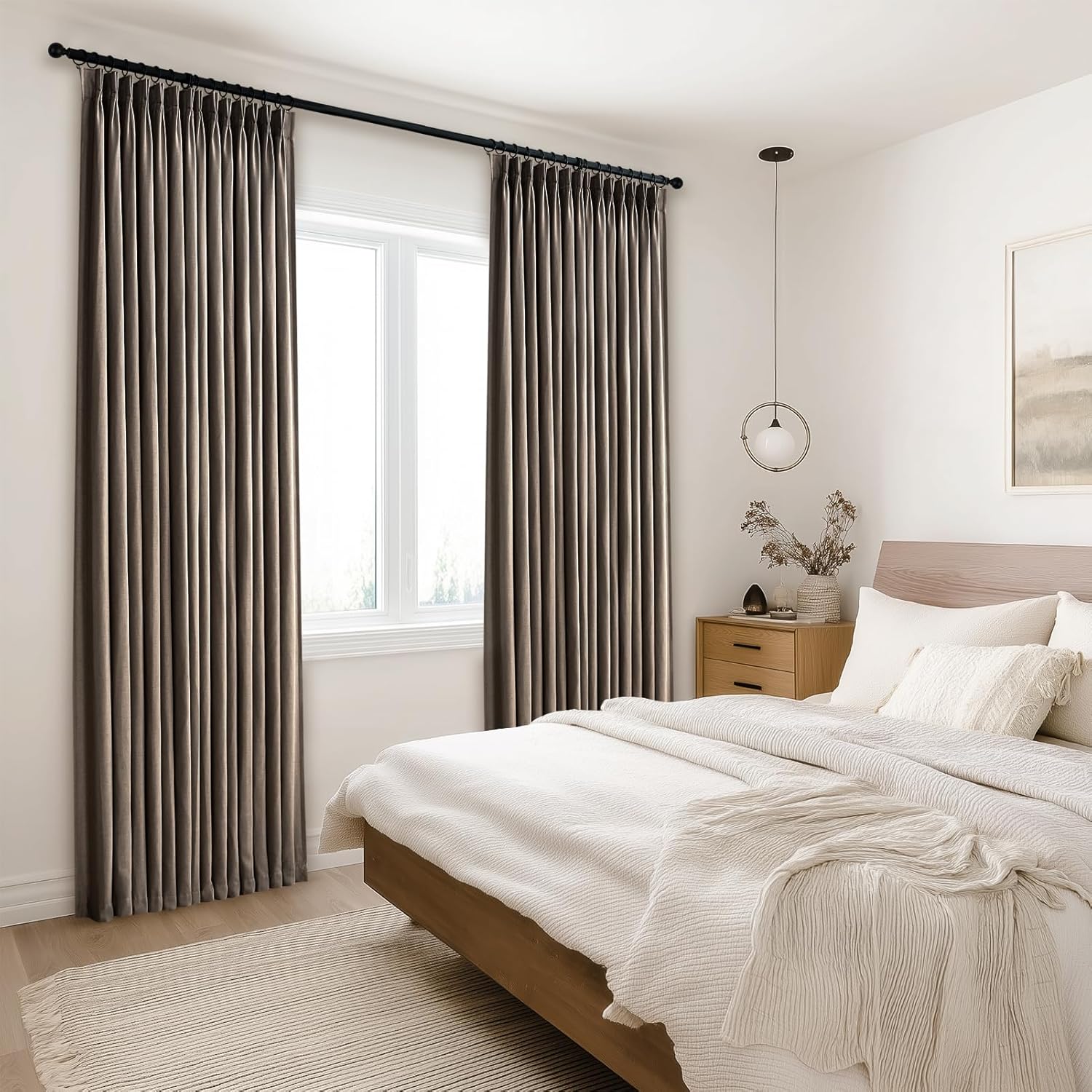 Pinch Pleated 94 Inch Curtains 2 Panels for Living Room,Dark Flax Linen Curtains 94 Inches Long Pinch Pleat Drapes for Track System Light Filtering Semi Sheer Curtains for Dining Bedroom Office