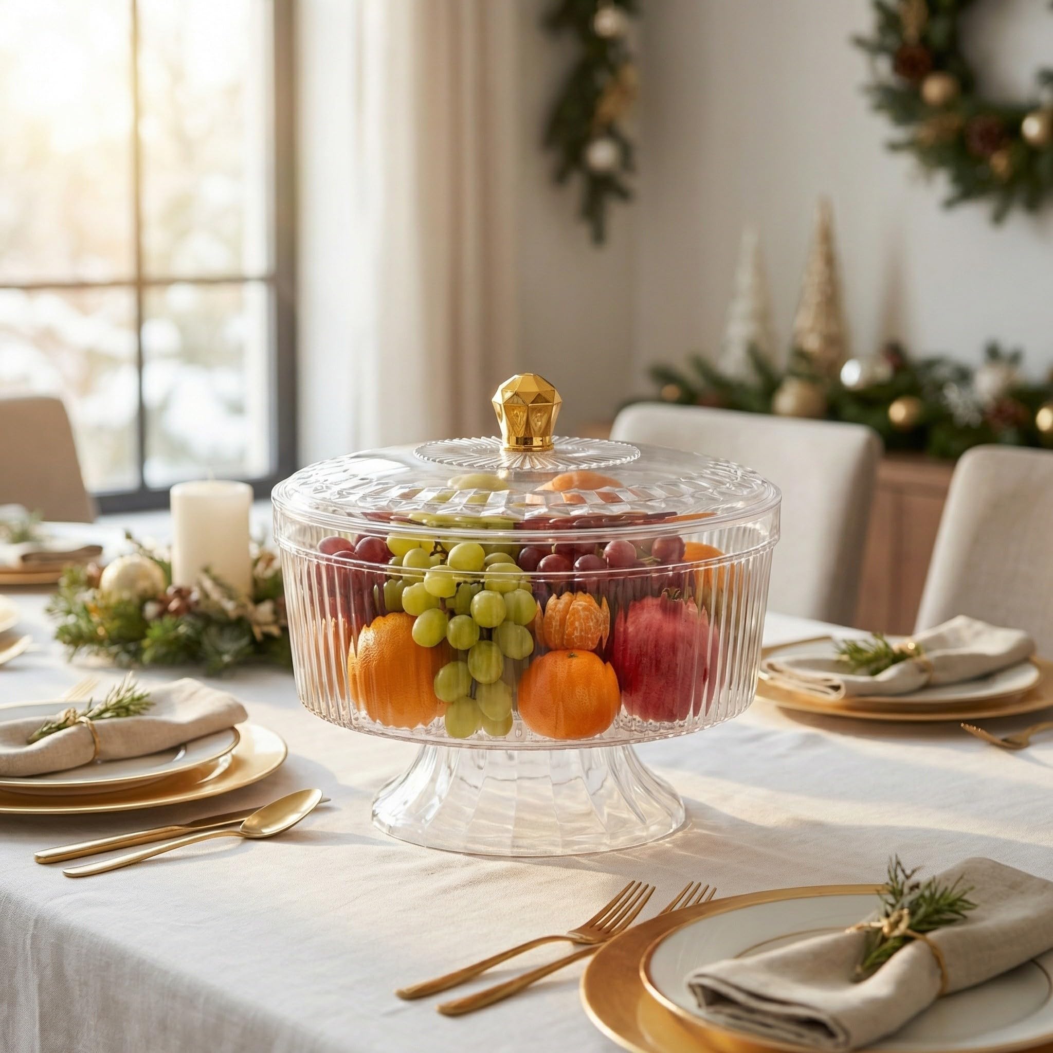POPETPOP Bol para Postres con Tapa de Plástico Transparente, Base Alta