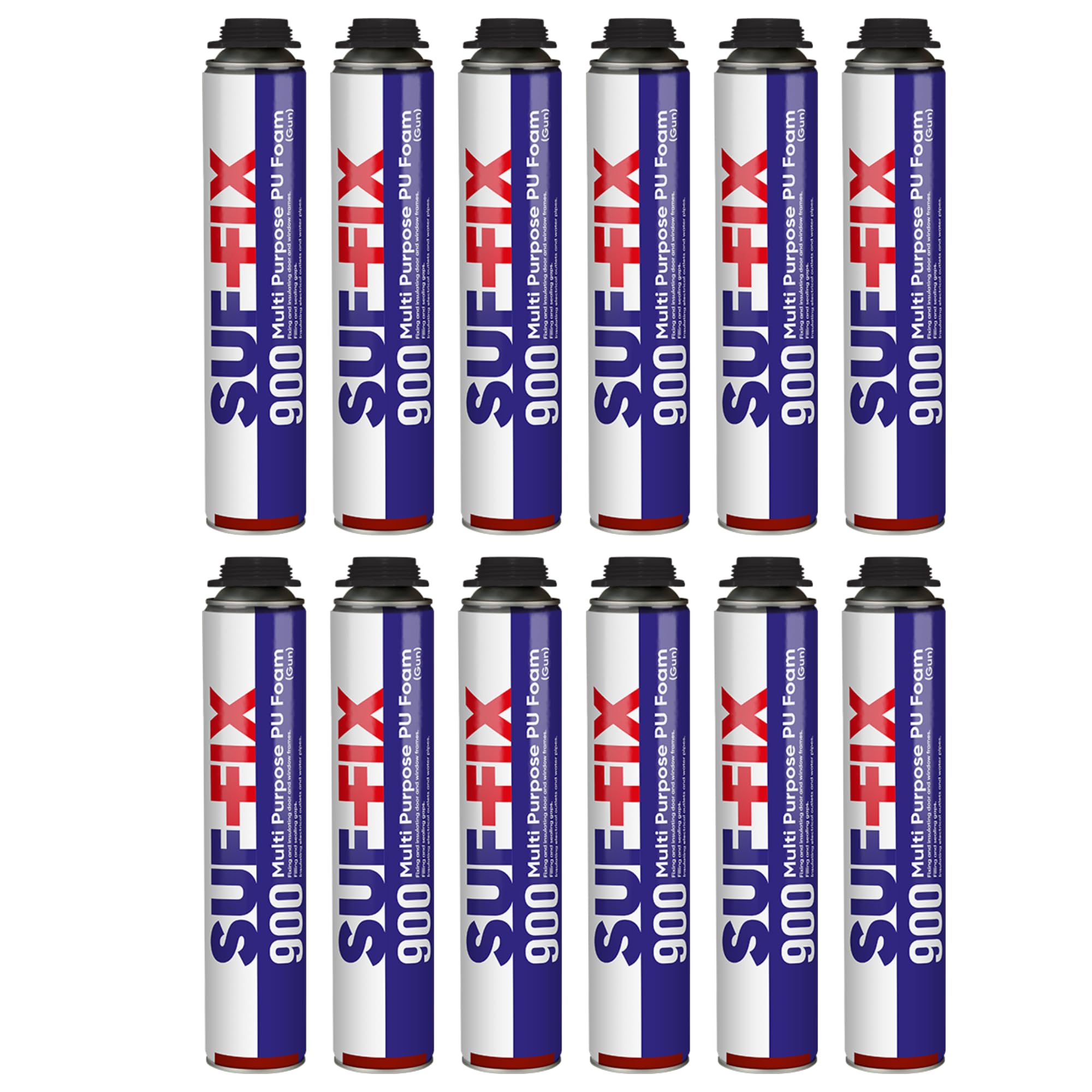 Suf-Fix Make Buildings Meaningful Colorless Suf-Fix 12X Expanding Foam Gun Grade | 750 Ml Gap Filler Expanding Foam For Insulation, Gap Filling, Sealing | Pu Expansion Polyurethane Foams Can | Fire Class B3 Din 4102-1 (12 Pack)