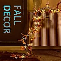 Vista 7 de Fudios Guirnalda de hojas de arce iluminada con temporizador, 24 luces LED blancas cálidas de 6 pies para decoración de otoño y Acción de Gracias